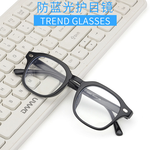 Polygon large frame metal nail flat mirror 2024 new men and women black frame anti-blue light glasses frame for myopia glasses frame