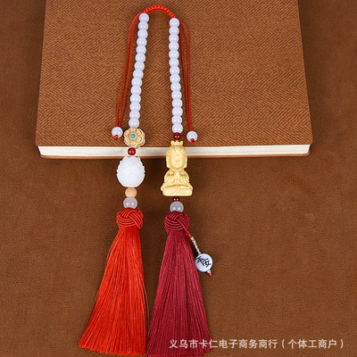 Car hanging, Car Rearview Mirror Decoration Tassel - peaceful-guanyin-double-tassel-red