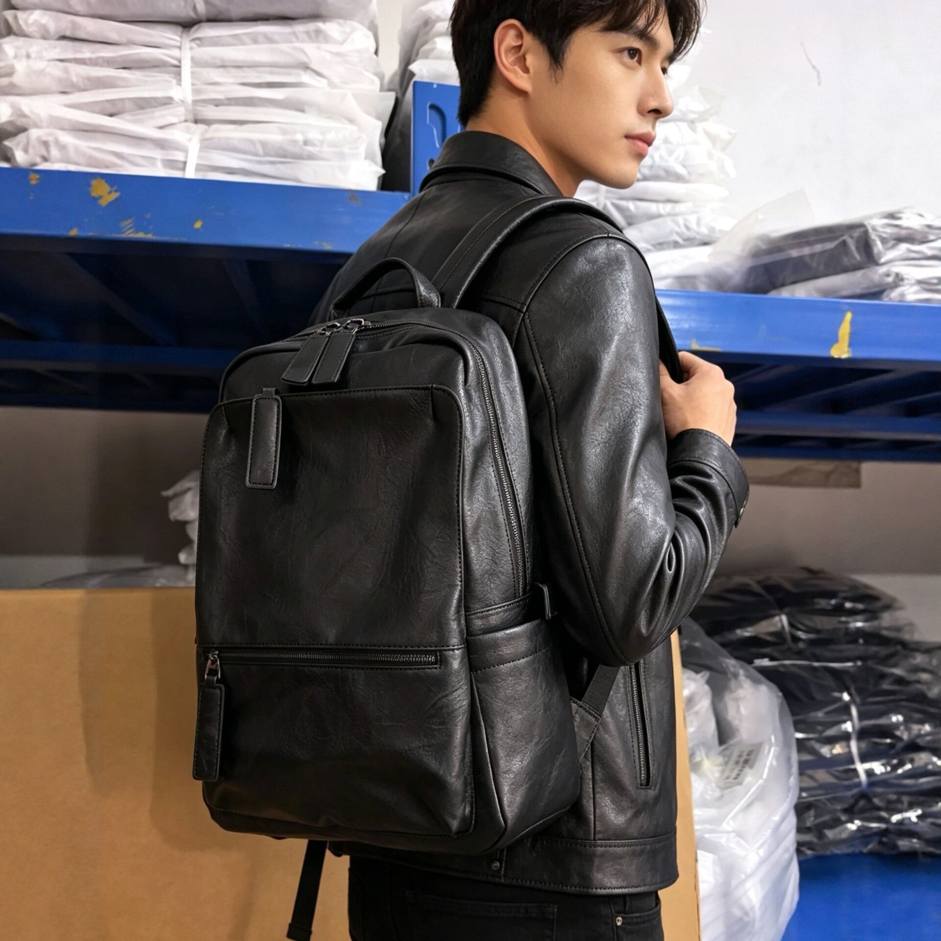 Business Men's Pu Leather Backpack, Large Capacity Computer Bag, Trendy Commuter Travel Backpack, Men's Simple Leather Backpack