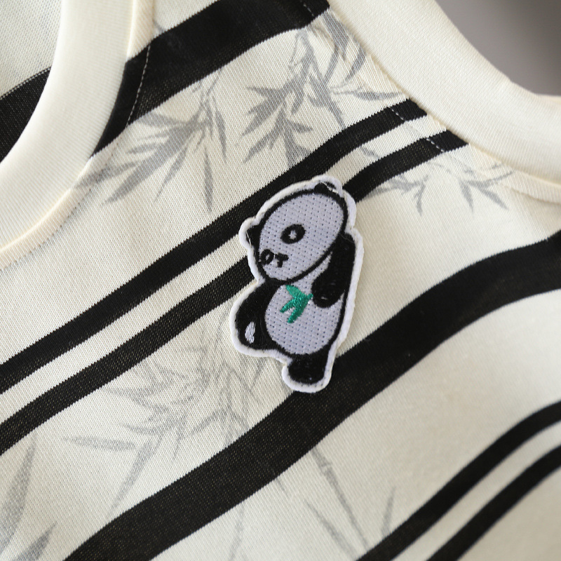 7373 Traje a rayas para niños 2025 Nuevo chaleco de panda sin mangas para niños Baby Summer Red de dos piezas Trendy