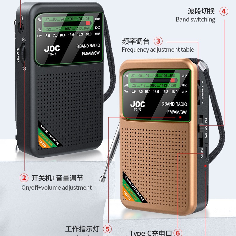 Radio mini portátil de Amazon FM / AM / SW Radio multibanda Radio de banda completa Radio de canal completo