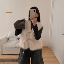 实拍 韩国chic保暖加厚 手感超好 防皮草马甲 蝴蝶结系带毛毛背心