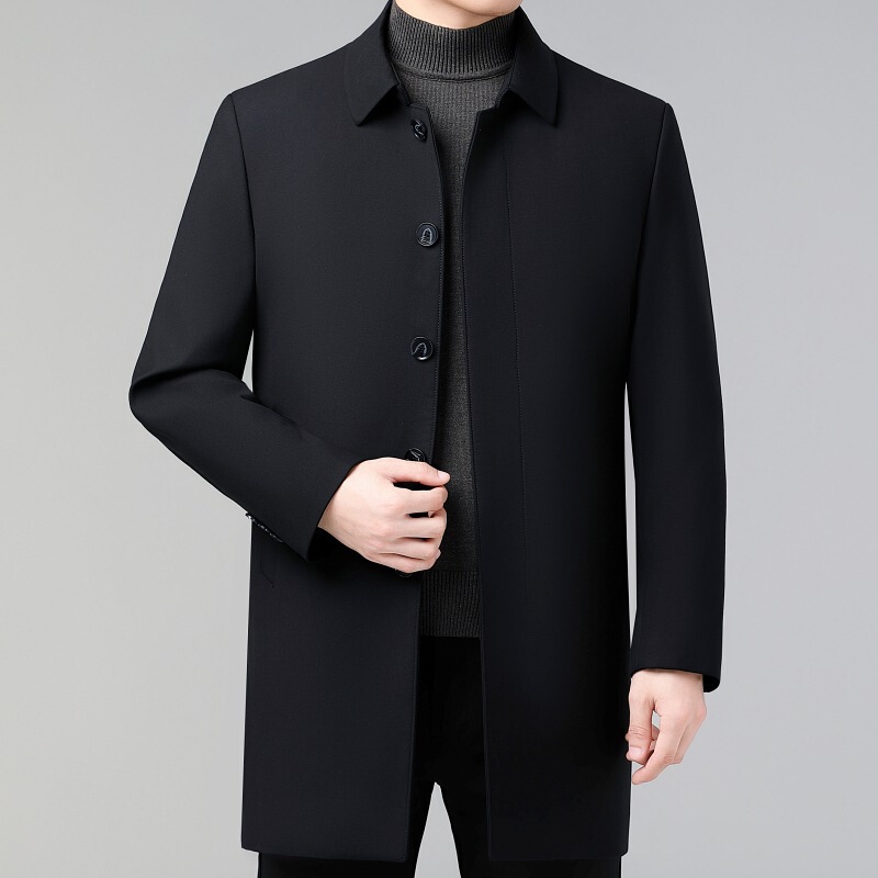 Big Brand Men's Trench Coat, Light and Stylish, Simple Mid-Length down Jacket with High-Quality Texture, Removable Inner Lining, for Middle-Aged Dads