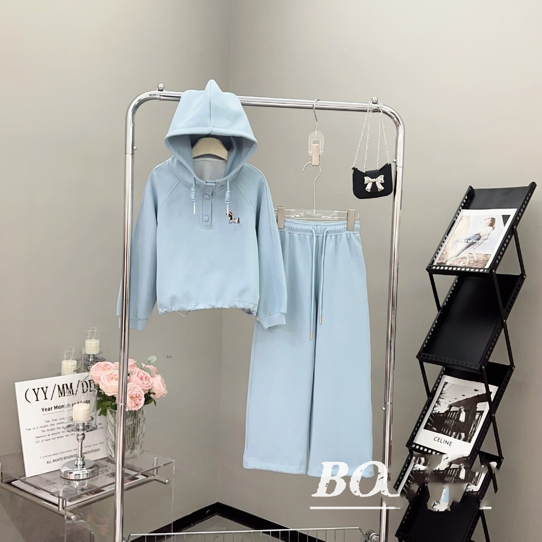 Girls' Hooded Sweatshirt Set 2025 New Spring Style Girls' Stylish Embroidered Puppy Sports Casual Two-Piece Set