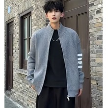 跨境欧码大码三杆针织衫毛衣男开衫外套夹克秋冬工厂批发现货杂款