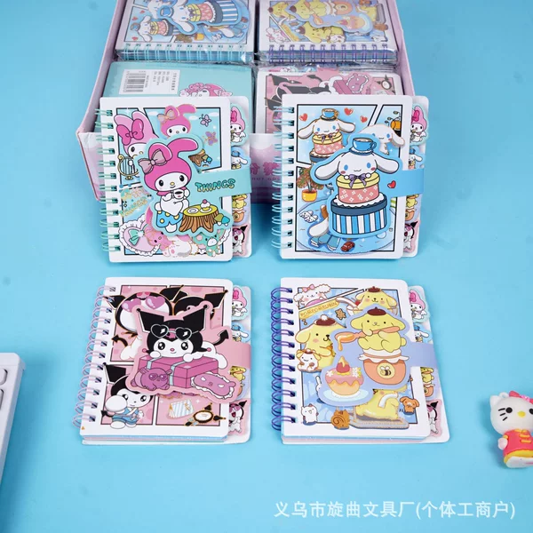 Foreign Trade Hot-Selling Sanrio Categorized Spiral Notebook with Magic Clasp, High-Value A7 Notepad, Student Planner Notebook