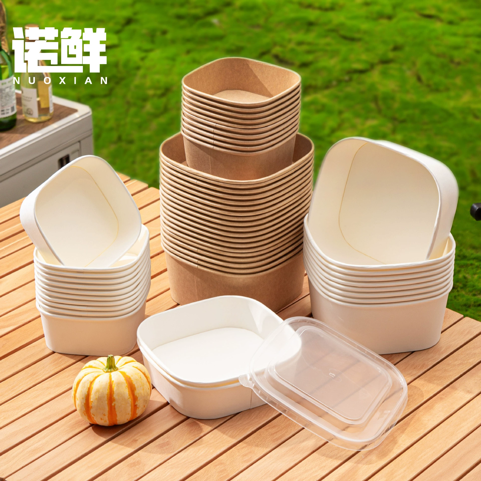 Одноразовые ланч-бокс крафт-бумага фруктовый салатник миска на вынос фаст-фуд упакованная коробка квадратная коробка для пикника утолщение бенто