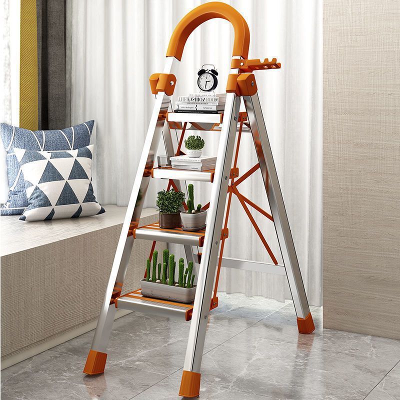 Household Ladder Folding Ladder Stainless Steel Five-Step Pedal Ladder Herringbone Ladder Widened and Thickened Steel Pipe Ladder Mobile Staircase