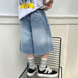 跨境男童高腰牛仔五分裤夏季宽松阔腿中大童裤子儿童韩版休闲短裤