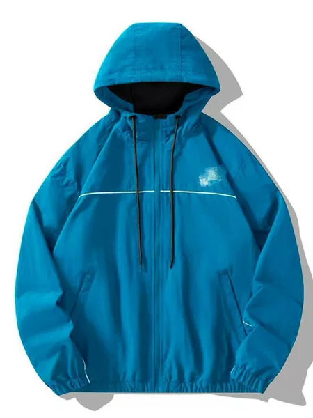 Spring and Autumn New Style Small Logo Hooded Outdoor Sports Windbreaker Solid Color Cardigan Jacket Loose Versatile Windproof Windbreaker
