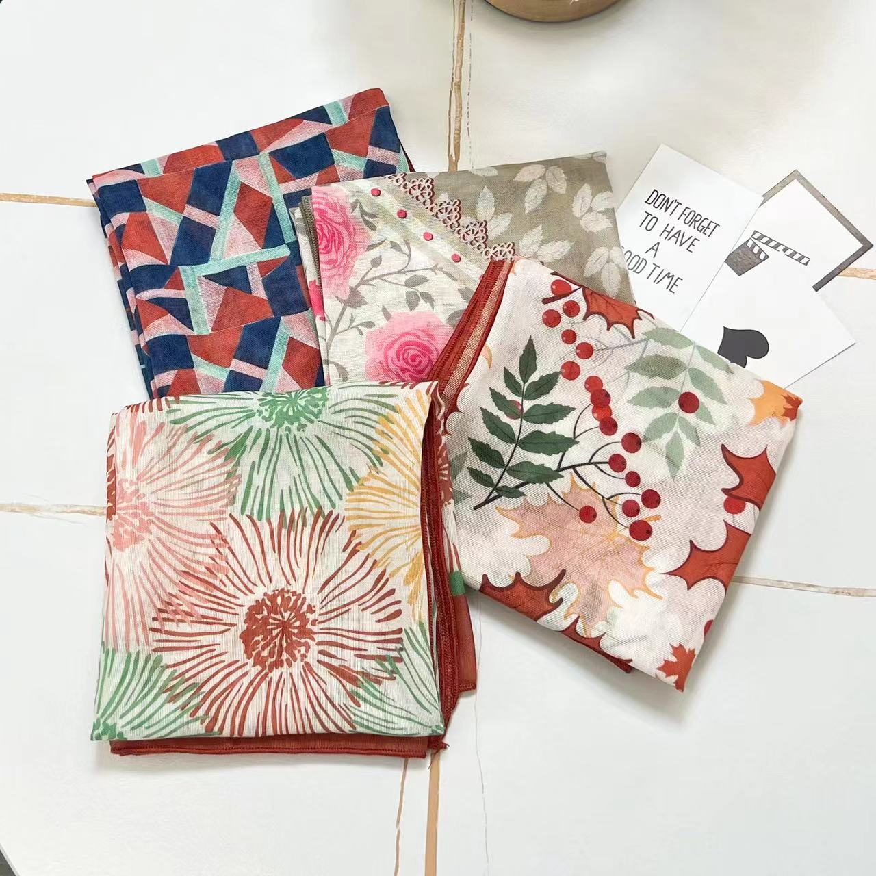 60g Weight Kerchief Classification Daily Occasion cotton and linen Material Flower Pattern Summer Season Women's Gender IG Style Style Women's IG Style Flower Cotton And Linen Kerchief 4