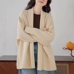 韩版复古简约休闲V领针织开衫女秋冬新款百搭宽松慵懒风毛衣外套