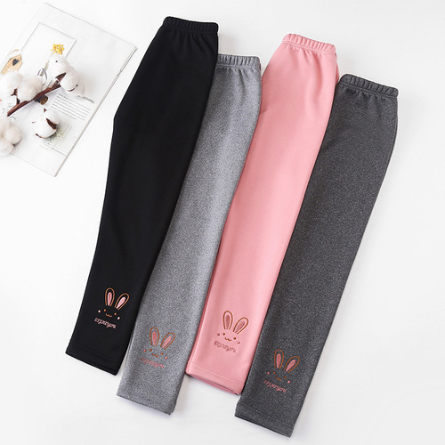 Children's Autumn/Winter Fleece Leggings for Girls, Fleece Lined Leggings for Children, Small and Medium Kids' Pants, Pure Color Cartoon Children's Pants