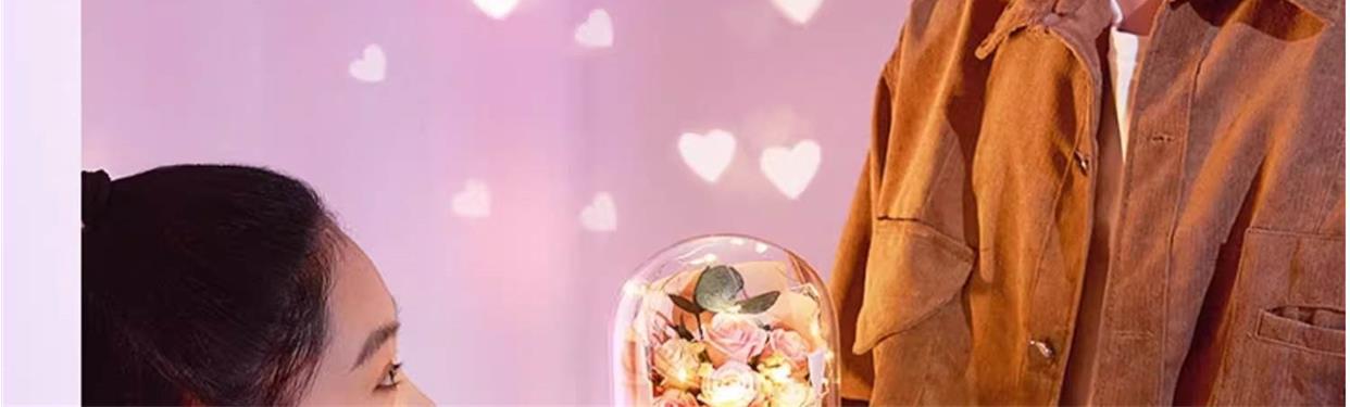 Silk Rose Bouquet with Glass Dome and LED String Light 7 Red Roses Romantic Gift for Her quality and texture
