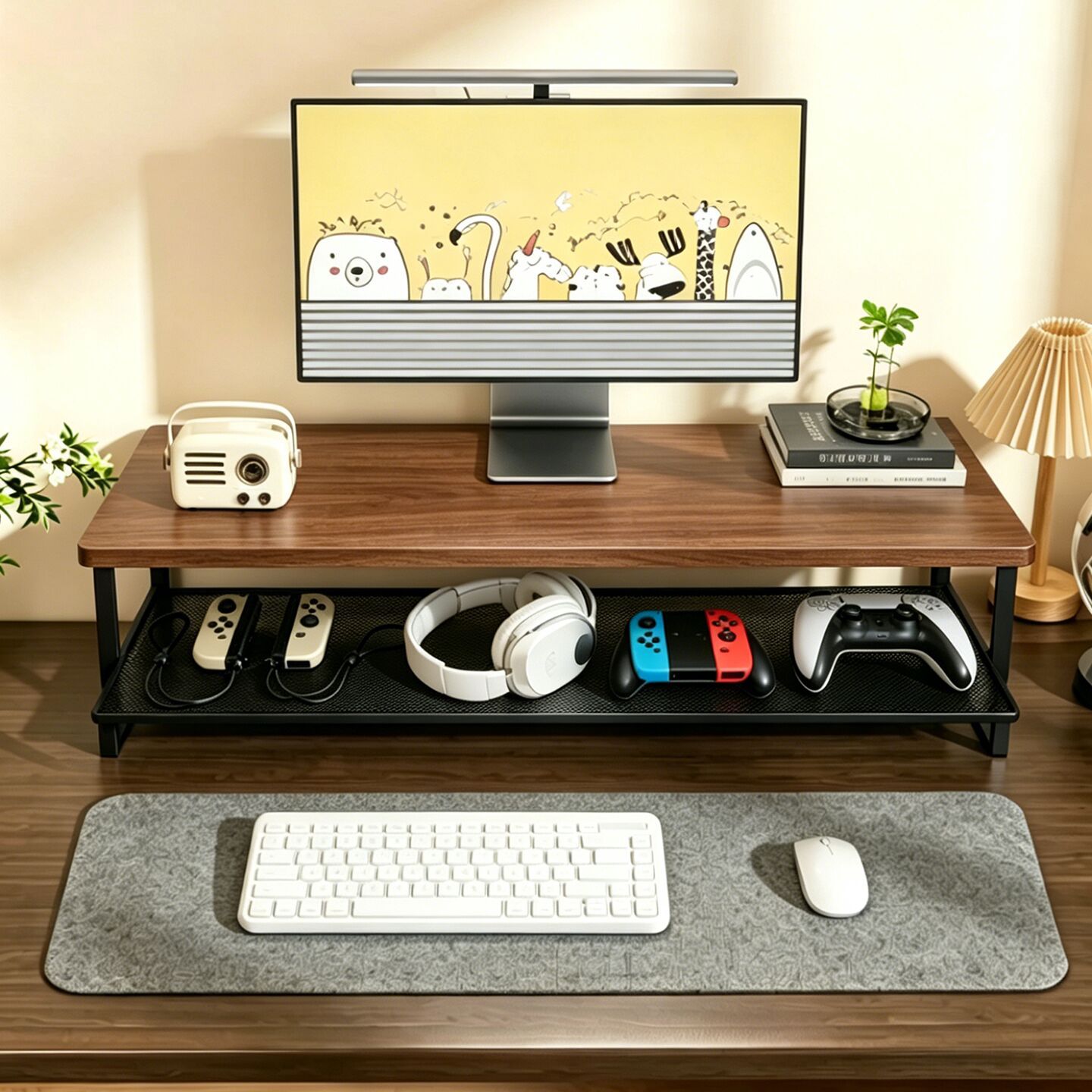 Soporte Elevador de Monitor Multifuncional con Cajón para Escritorio