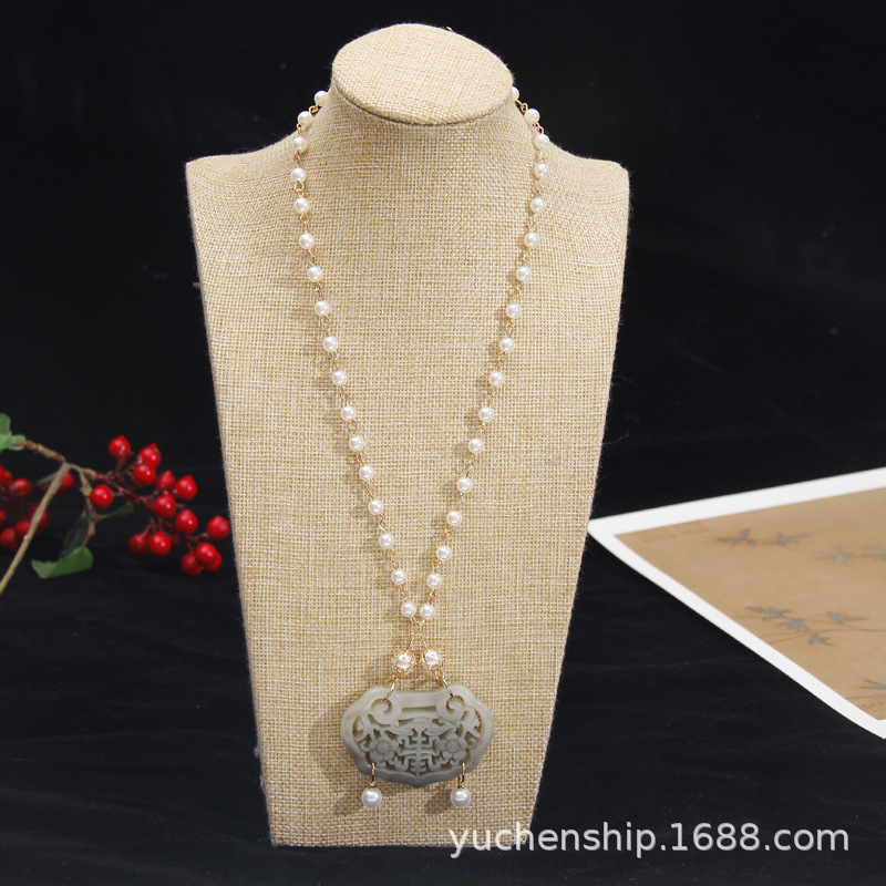 2021新款漢服軟櫻珞原創漢服櫻珞珍珠項鏈水墨色古風唐宋制配飾女