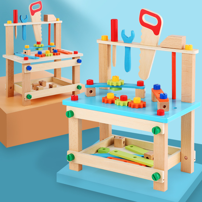 Large wooden children's transformable building blocks simulation disassembly tool table and chair screw and nut intelligence toy