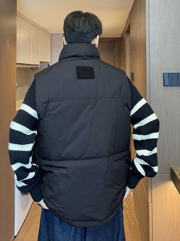 Workwear Vest Cotton Jacket for Men 2023 Winter Sleeveless Vest American Retro Loose Stand Collar Jacket National Trend