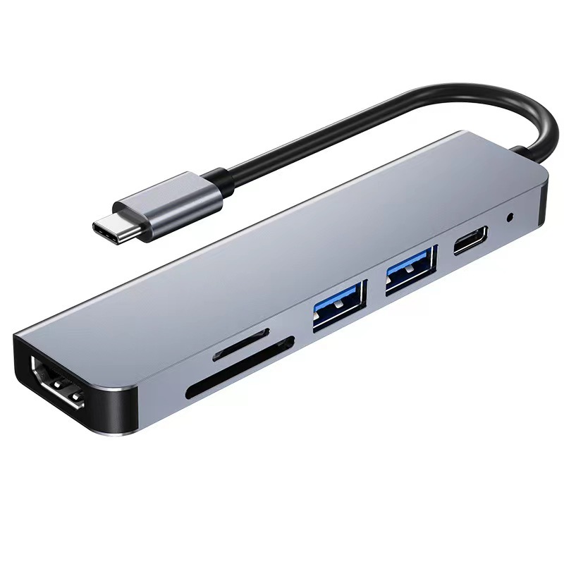 Hub Type-C 6 en 1, estación de acoplamiento con USB 3.0, HDMI y puerto de red 100M