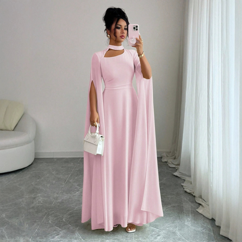 2025 Spring/Summer Cross-Border European and American Women's Fashion Lace-Up Cape Back-Chain Slim-Fit Jumpsuit Party Dress Evening Gown 2025 Spring/Summer Cross-Border European and American Women's Fashion Lace-Up Cape Back-Chain Slim-Fit Jumpsuit Party Dress Evening Gown