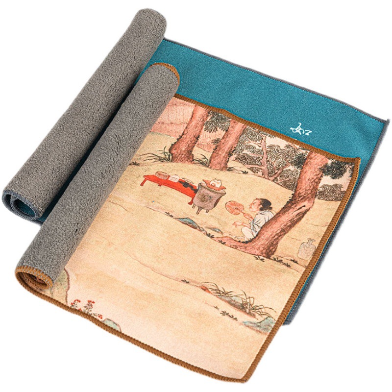 麂皮绒茶巾吸水复古风古画国画茶巾抹布茶桌茶几小毛巾