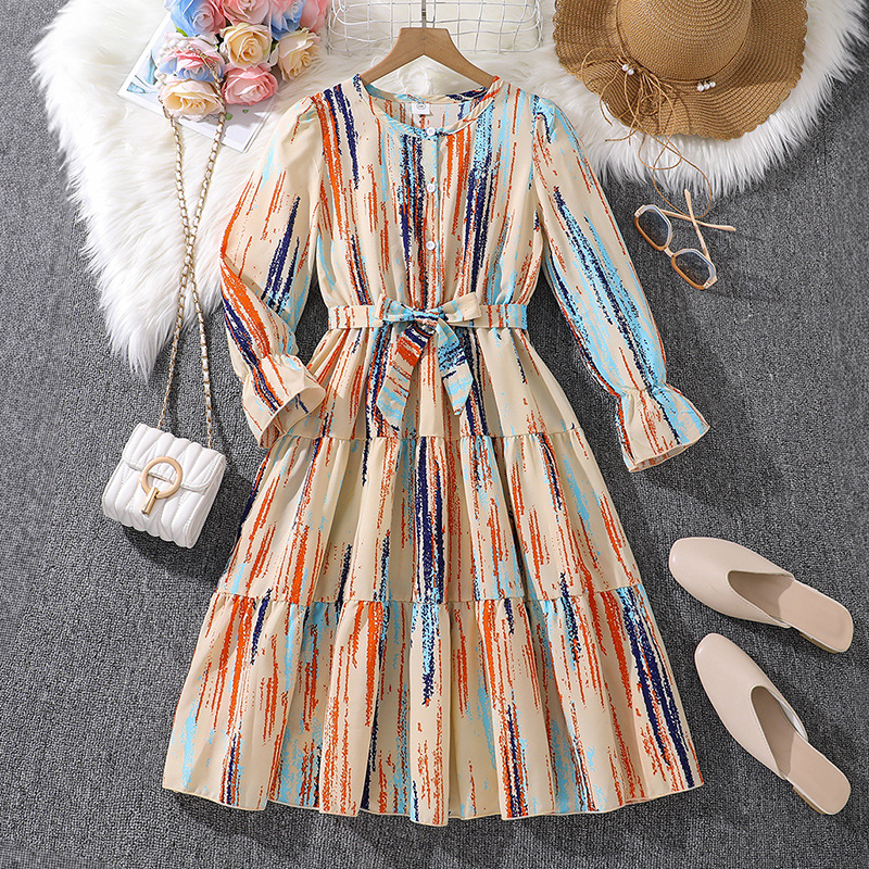 Mädchen Midi Kleid Mit Batikmuster Für Den Herbst_voghion.com