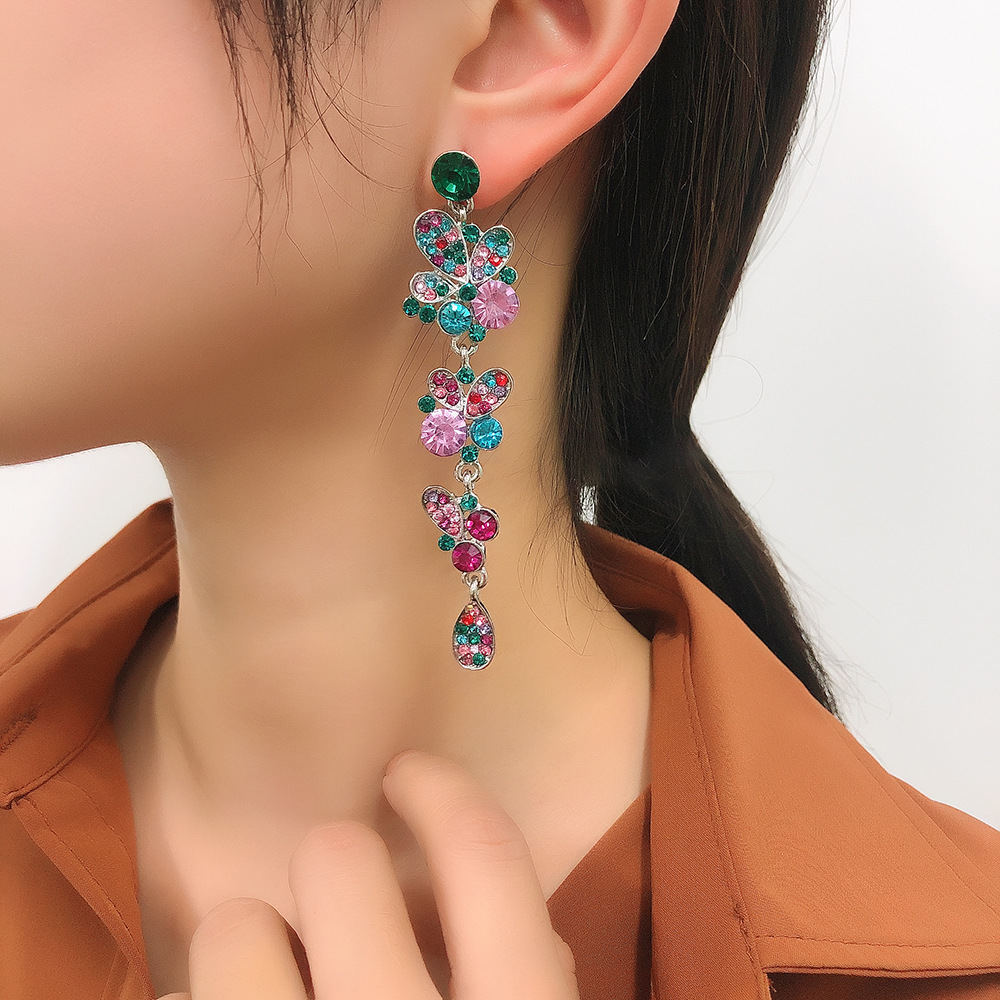 Retro Multi-layer Color Diamond Long Earring display picture 12