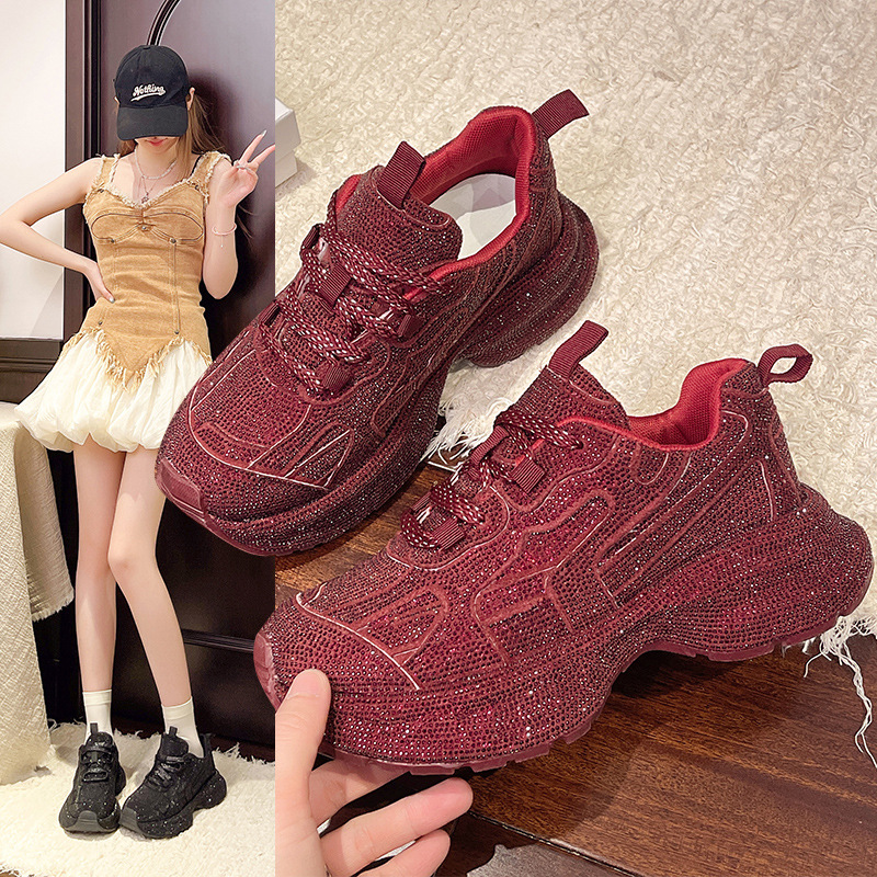 Ins Tide Brand Ginseng Rhinestone Torre Shoes Women's 2025 New Outwear Fashion Stylish Thick Bottom Casual sneaker