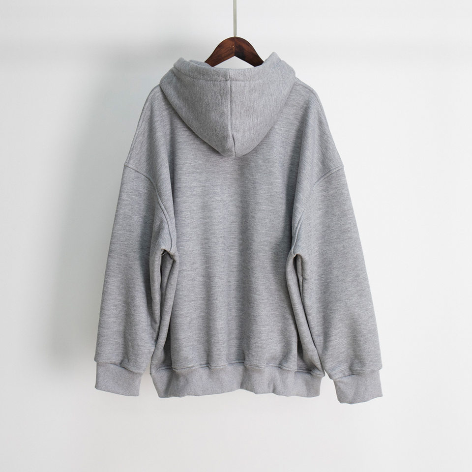 Áo hoodie nỉ lông dáng rộng có mũ và túi, tay dài, dáng unisex — Màu cà phê, Màu hồng, Màu xám, Màu đen chi tiết 13