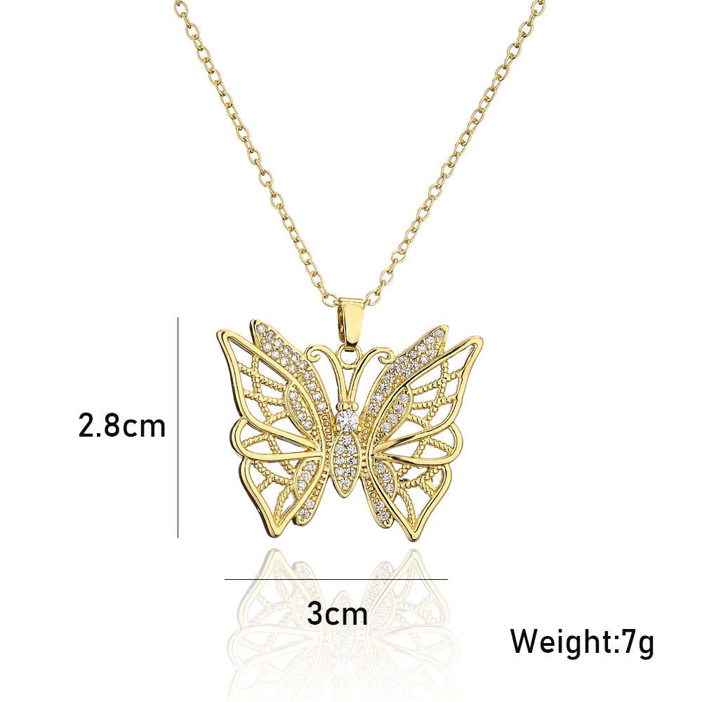 Fashion Copper Micro-encrusted Zircon Butterfly Pendant Copper Necklace display picture 1