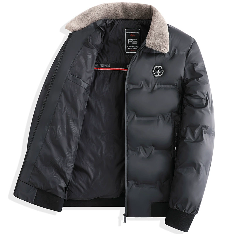 Модный шерстяной воротник мужское хлопковое зимнее пальто утолщено, короткая теплая хлопчатобумажная одежда лацканная пуховая куртка для отдыха зимой