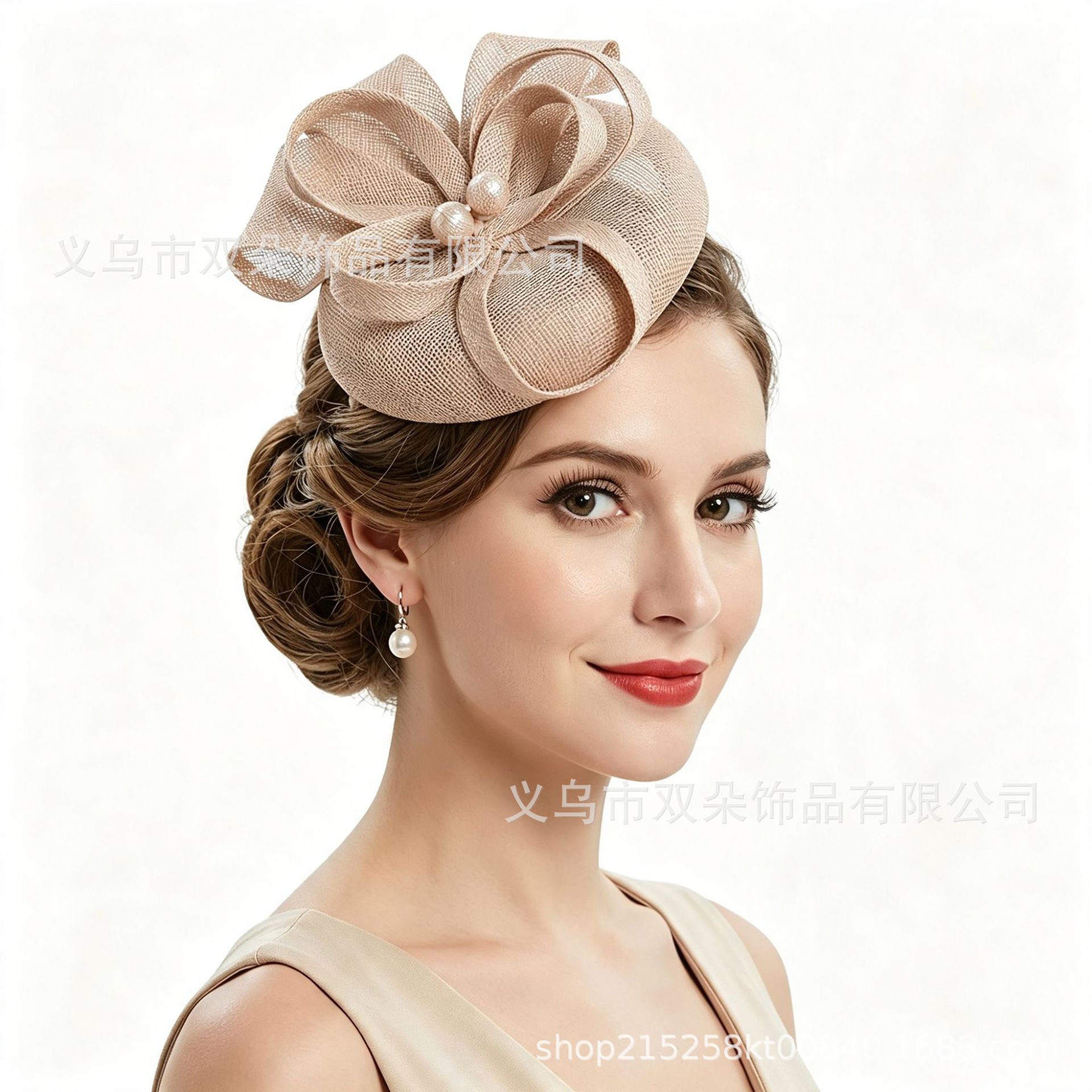 British retro faux-linen small top hat, dual-use hair clip and headband, suitable for photo shoots, parties, balls, bridal headwear, women's party top hat