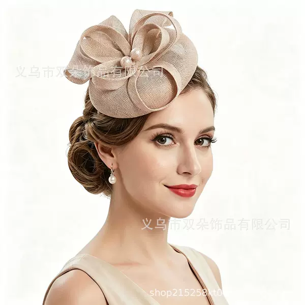 British retro faux-linen small top hat, dual-use hair clip and headband, suitable for photo shoots, parties, balls, bridal headwear, women's party top hat