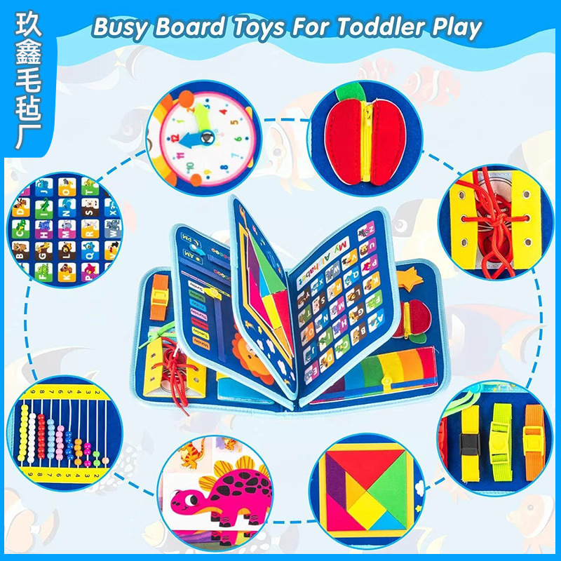 Puzzle infantil educación temprana libro de tela de felt ocupado tablero bebé doble cara velcro no se rompe juguetes fabricantes al por mayor