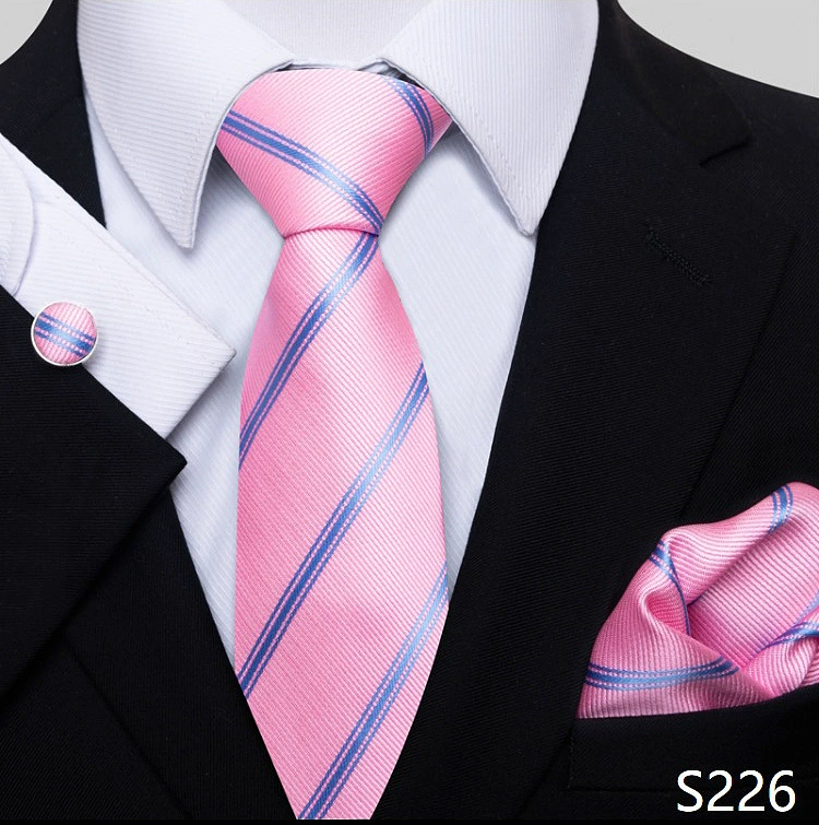 Ready stock solid color polka dot plaid tie wholesale solid color men's tie tie cufflinks pocket square set 8cm
