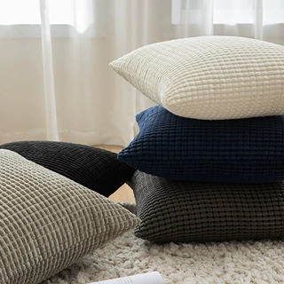 北欧ins风玉米粒沙发毛绒抱枕套 纯色布艺家居床头靠背垫不含枕芯