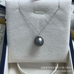 10-13mm海水大溪地黑珍珠奶嘴吊坠18K金正圆强光海水珍珠大项链女