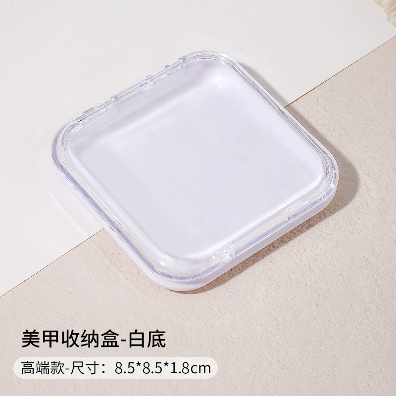 Manicure Storage Box — Clear Plastic Nail Art Organizer with Cards & False Nails, Compact Gift Kit