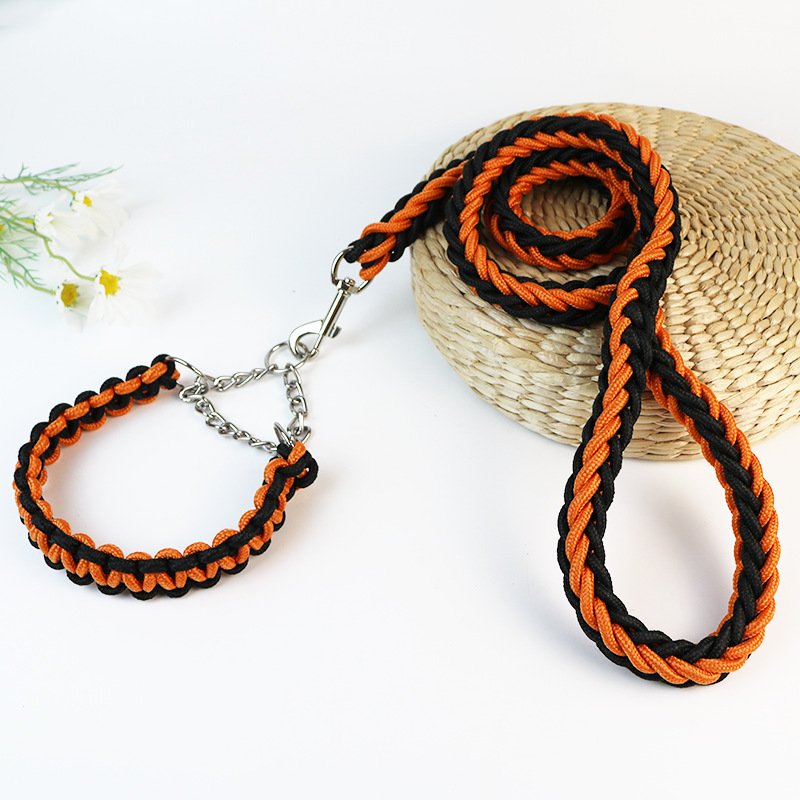 Correa para perro grande tejida a mano de 8 hebras de nylon, tipo cadena P – reflectante, para pasear.