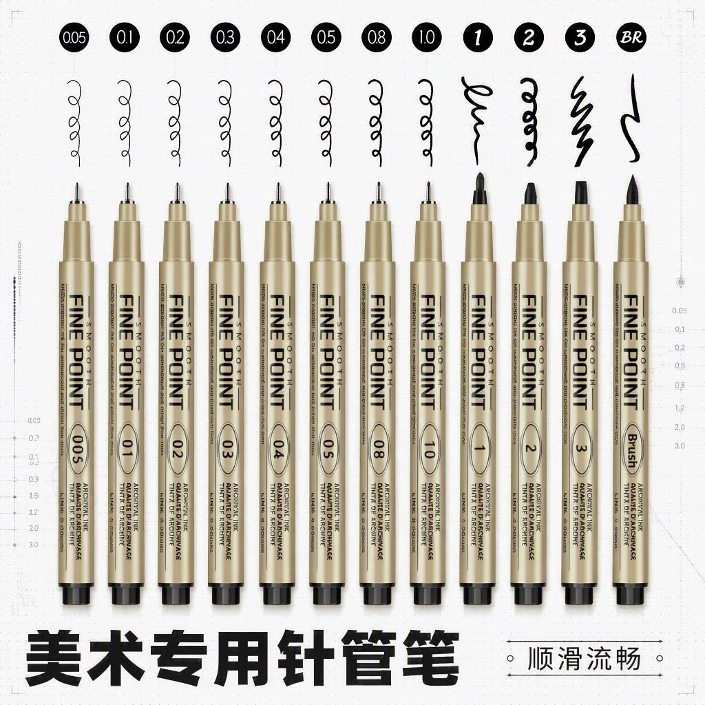 Needle-tip pen set for art, featuring waterproof and smudge-proof soft-tip pens in black, ideal for students and drawing