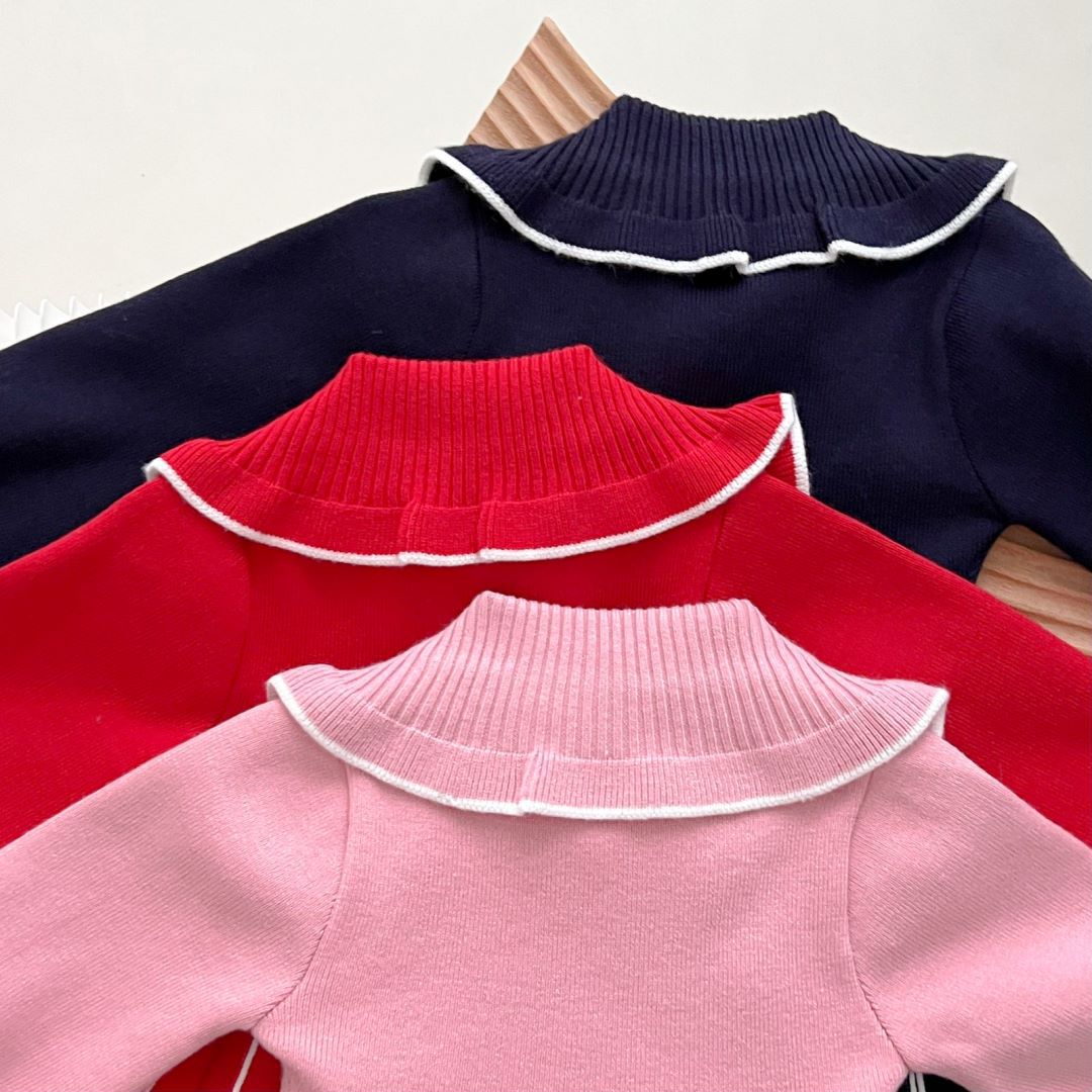 JINYONG Moda lavorata a maglia per ragazze Nuovo colletto ribaltabile Abito da principessa Gonna maglione per bambini occidentale Alla moda_voghion.com