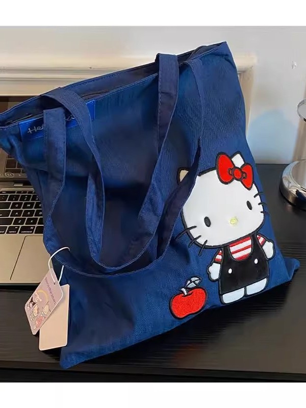 kitty猫蓝色牛仔帆布包女2025新款可爱卡通大容量手提包包潮|undefined