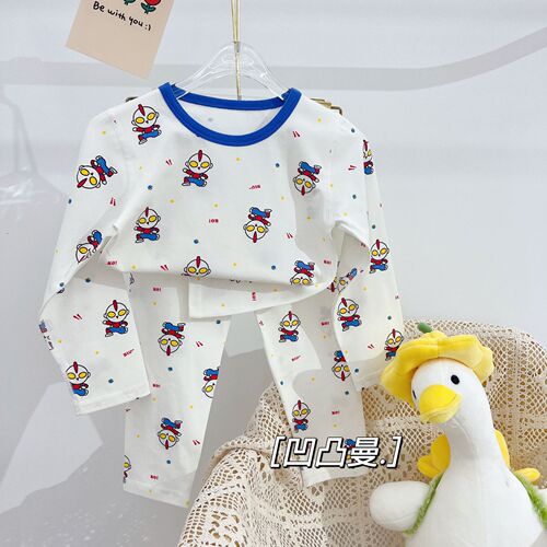 Anmeiya Children's Spring and Autumn Underwear Set Men's and Women's Boneless Autumn Clothes Autumn Pants Children's Ginger Home Clothing Manufacturer Wholesale
