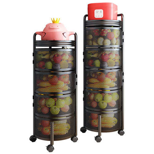 Kitchen seasoning rotating rack floor-standing movable trolley multi-functional snack vegetable basket multi-layer storage rack