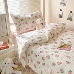 Cute and Fresh Washed Cotton Four-Piece Set Pure Cotton Sheet and Duvet Cover Student New School Dorm Three-Piece Bedding Set Wholesale