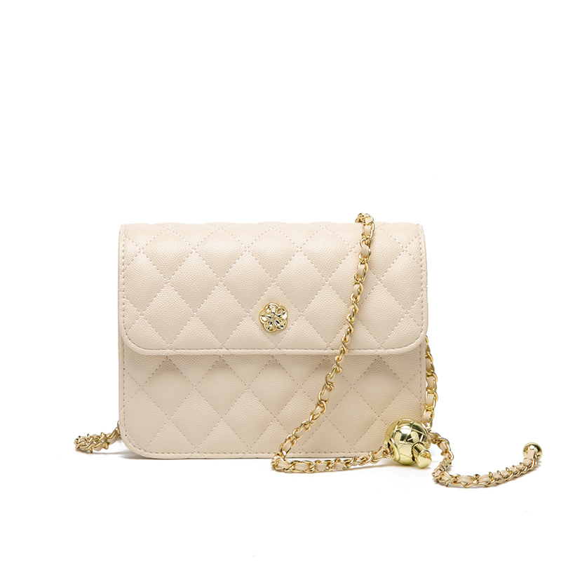 2024 Borsa piccola con catena dorata a forma di pallina dorata alla moda quadrata in tinta unita versatile 2024, design unico, spalla singola_voghion.com