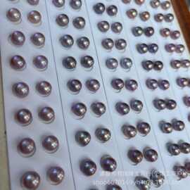 紫色爱迪生9-10mm珍珠配对近正圆细微瑕强光珍珠耳钉诸暨
