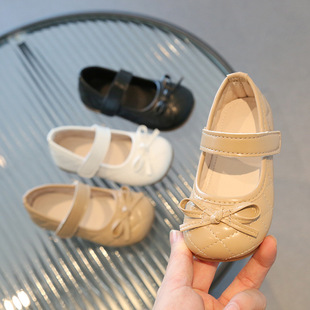Children's Flats 2025 New Korean Style Girls' Soft-Soled Princess Shoes Small Chanel-Style Bowknot Toddler Shoes Leather Shoes