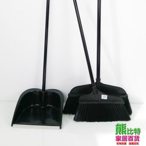 444Z wholesale all black sweeping black sweeping bucket dustpan garbage shovel broom medium wool cement broom set hard