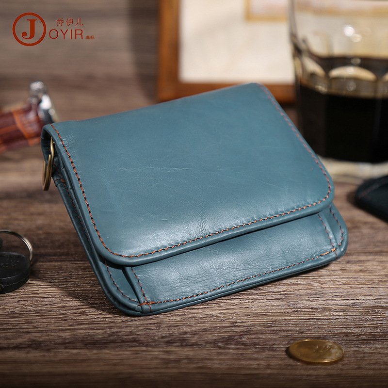 Cartera de cuero genuino niñas corto embrague con llavero monedero bolso de las mujeres multi-tarjeta RFID pequeña cartera al por mayor